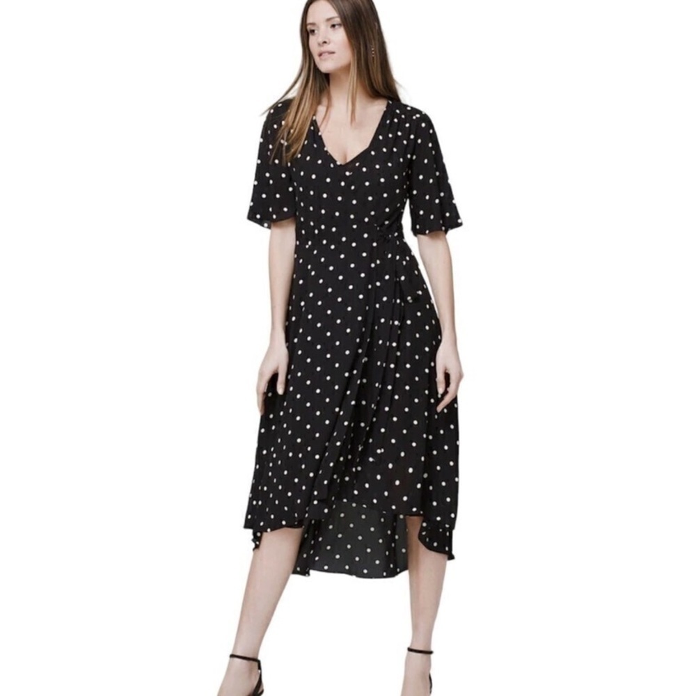 White House Black Market Black & White Polka Dot Wrap Dress Size Small